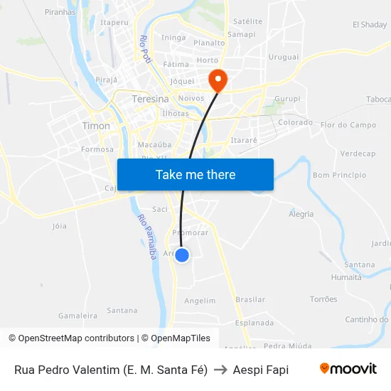 Rua Pedro Valentim (E. M. Santa Fé) to Aespi Fapi map