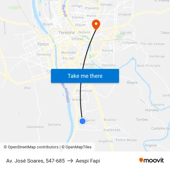 Av. José Soares, 547-685 to Aespi Fapi map