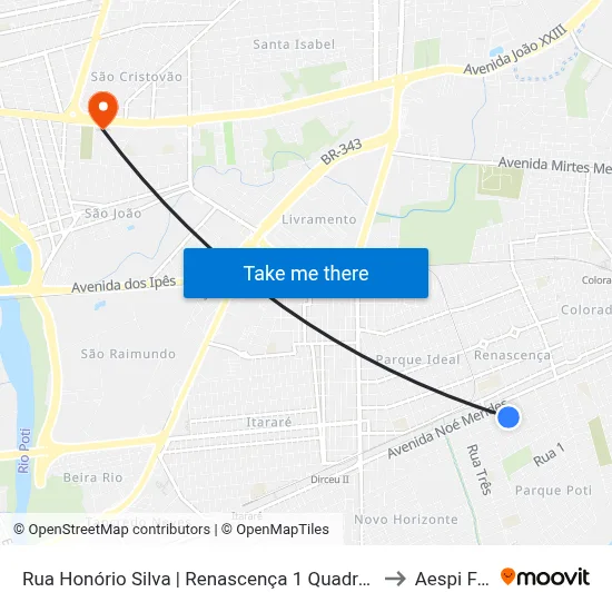 Rua Honório Silva | Renascença 1 Quadra 10, 04 to Aespi Fapi map