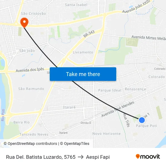 Rua Del. Batista Luzardo, 5765 to Aespi Fapi map