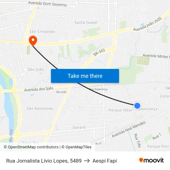 Rua Jornalista Lívio Lopes, 5489 to Aespi Fapi map
