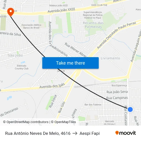 Rua Antônio Neves De Melo, 4616 to Aespi Fapi map