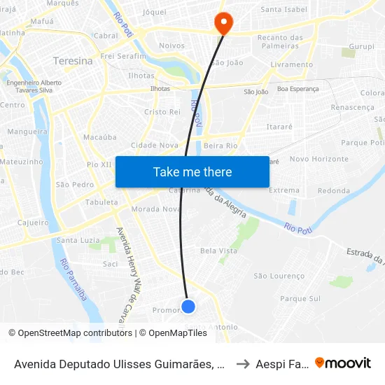 Avenida Deputado Ulisses Guimarães, 697 to Aespi Fapi map