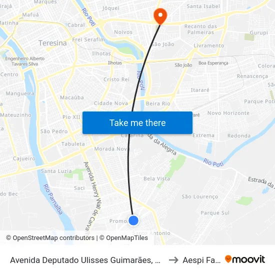 Avenida Deputado Ulisses Guimarães, 786 to Aespi Fapi map