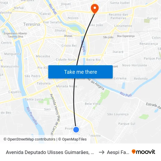 Avenida Deputado Ulisses Guimarães, 994 to Aespi Fapi map