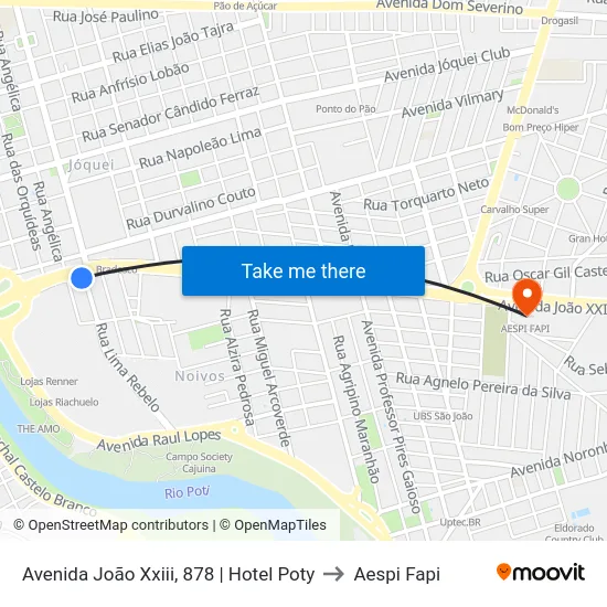 Avenida João Xxiii, 878 | Hotel Poty to Aespi Fapi map
