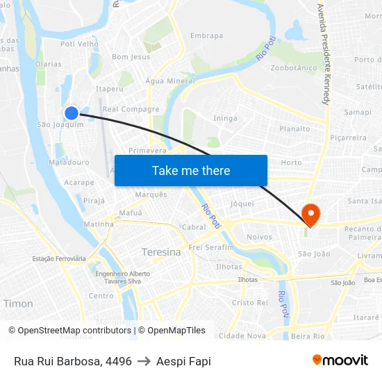 Rua Rui Barbosa, 4496 to Aespi Fapi map