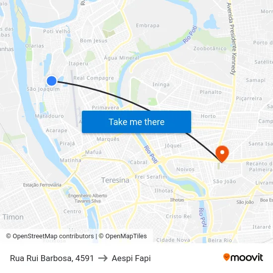Rua Rui Barbosa, 4591 to Aespi Fapi map