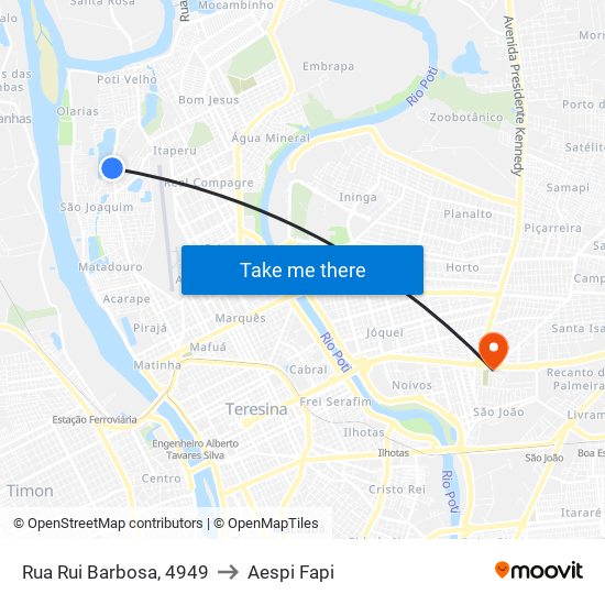 Rua Rui Barbosa, 4949 to Aespi Fapi map