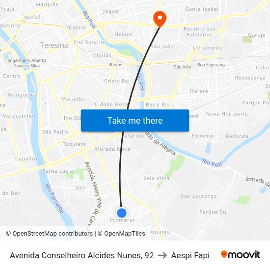 Avenida Conselheiro Alcides Nunes, 92 to Aespi Fapi map