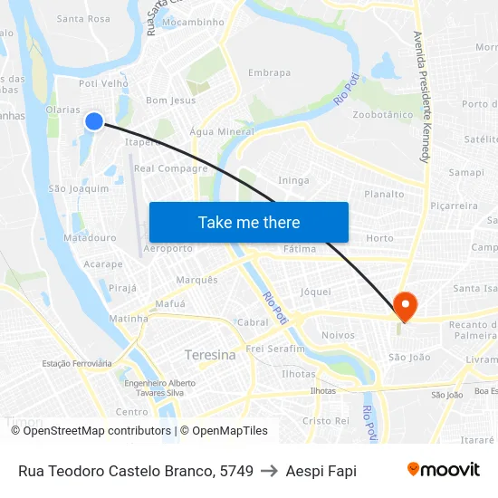Rua Teodoro Castelo Branco, 5749 to Aespi Fapi map