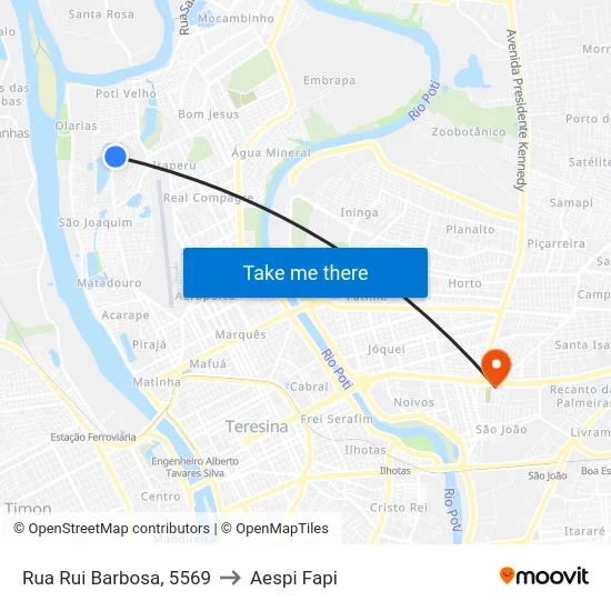 Rua Rui Barbosa, 5569 to Aespi Fapi map
