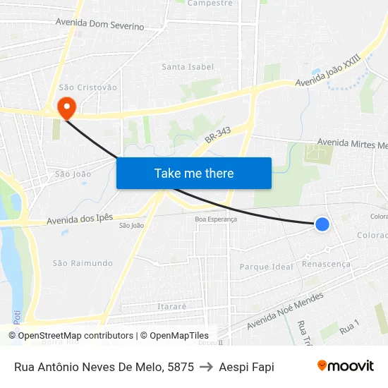 Rua Antônio Neves De Melo, 5875 to Aespi Fapi map