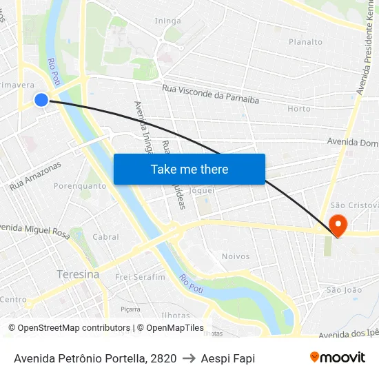 Avenida Petrônio Portella, 2820 to Aespi Fapi map