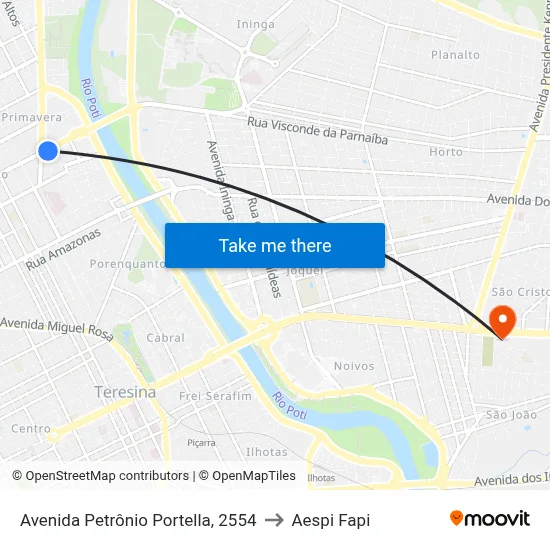 Avenida Petrônio Portella, 2554 to Aespi Fapi map