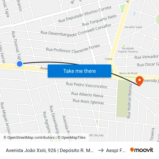 Avenida João Xxiii, 926  | Depósito R. Moura to Aespi Fapi map