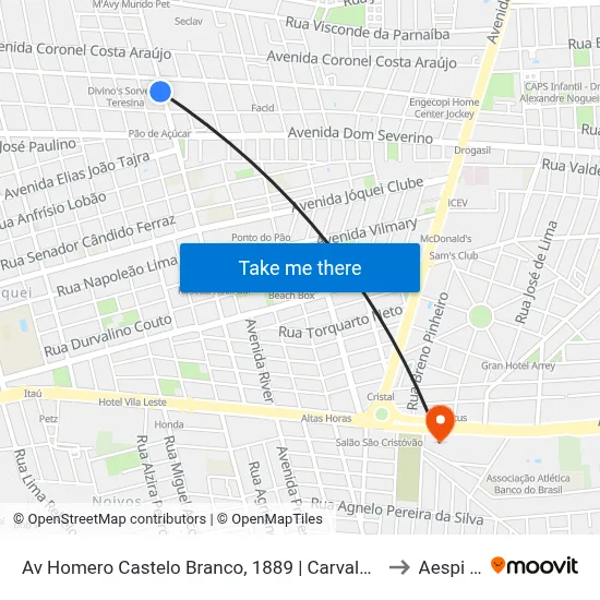 Av Homero Castelo Branco, 1889 | Carvalho Supermercado to Aespi Fapi map