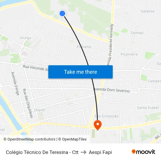 Colégio Técnico De Teresina - Ctt to Aespi Fapi map