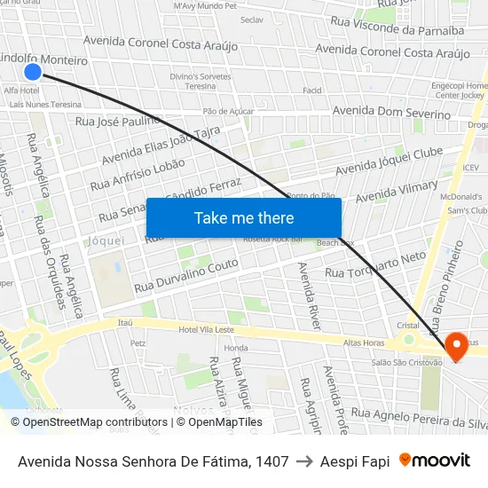 Avenida Nossa Senhora De Fátima, 1407 to Aespi Fapi map