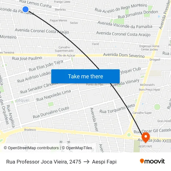 Rua Professor Joca Vieira, 2475 to Aespi Fapi map
