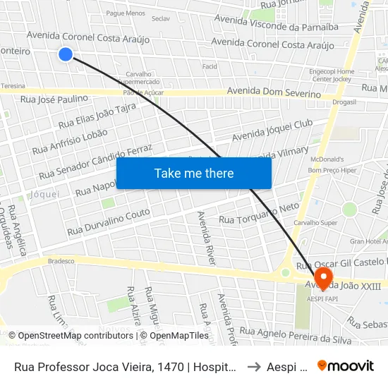 Rua Professor Joca Vieira, 1470 | Hospital São Paulo to Aespi Fapi map