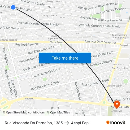 Rua Visconde Da Parnaíba, 1385 to Aespi Fapi map