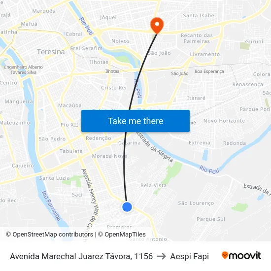Avenida Marechal Juarez Távora, 1156 to Aespi Fapi map