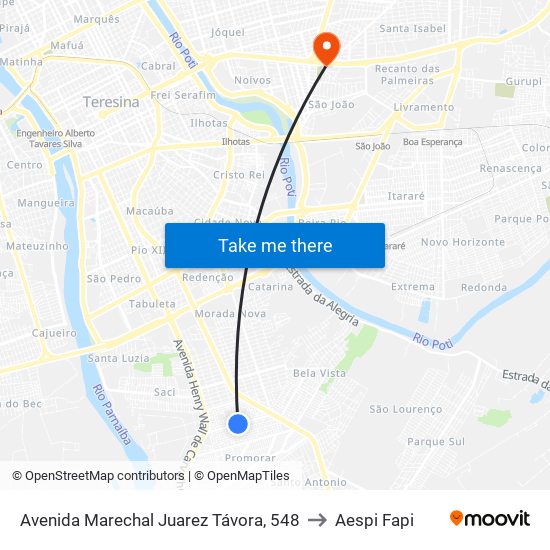Avenida Marechal Juarez Távora, 548 to Aespi Fapi map
