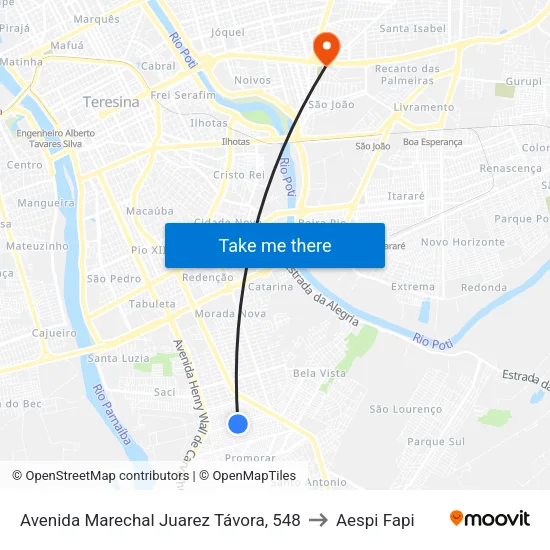 Avenida Marechal Juarez Távora, 548 to Aespi Fapi map