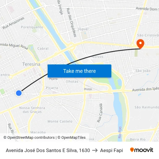 Avenida José Dos Santos E Silva, 1630 to Aespi Fapi map