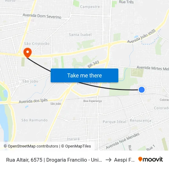 Rua Altair, 6575 | Drogaria Francilio - Unidade 2 to Aespi Fapi map