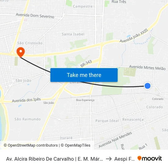 Av. Alcira Ribeiro De Carvalho | E. M. Mário Covas to Aespi Fapi map