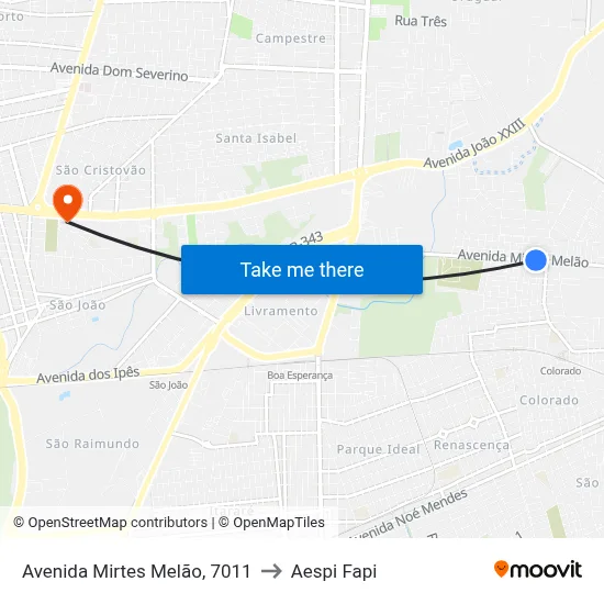 Avenida Mirtes Melão, 7011 to Aespi Fapi map
