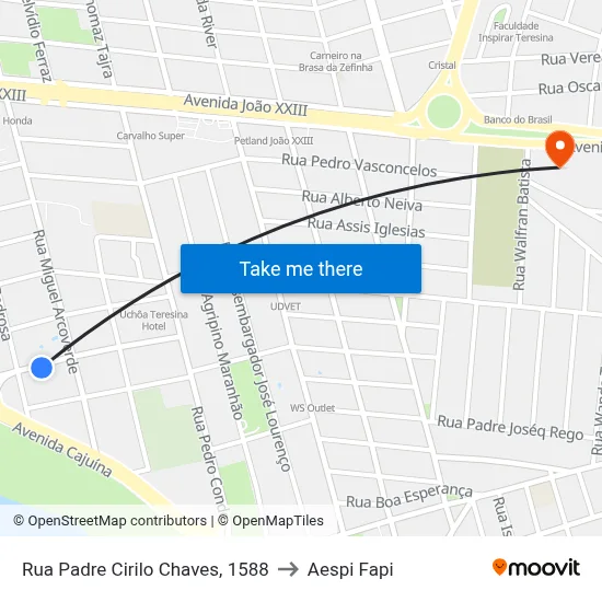 Rua Padre Cirilo Chaves, 1588 to Aespi Fapi map