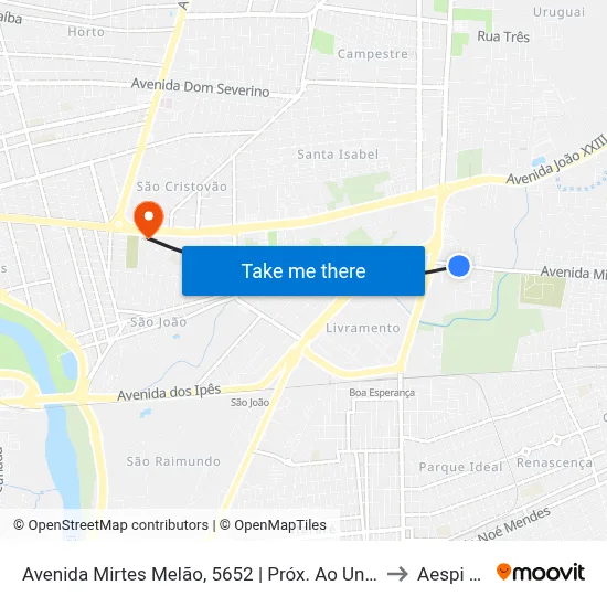 Avenida Mirtes Melão, 5652 | Próx. Ao Unibr Teresina to Aespi Fapi map