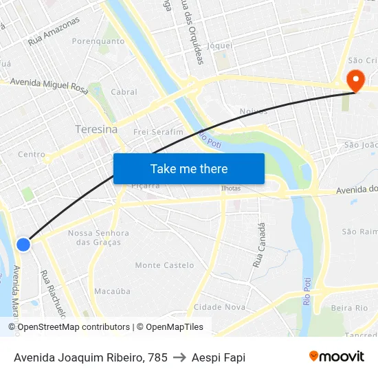 Avenida Joaquim Ribeiro, 785 to Aespi Fapi map