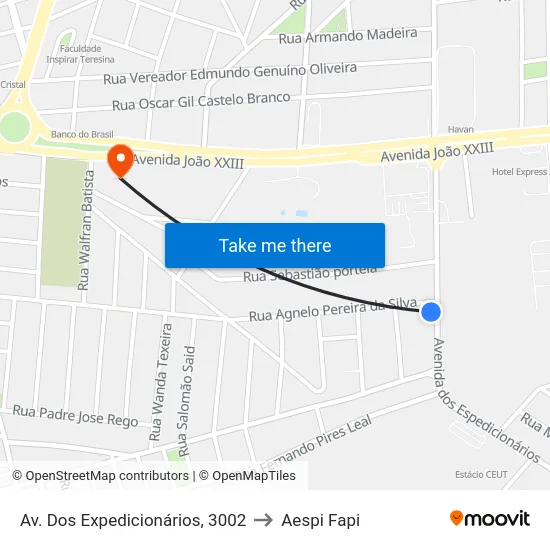 Av. Dos Expedicionários, 3002 to Aespi Fapi map