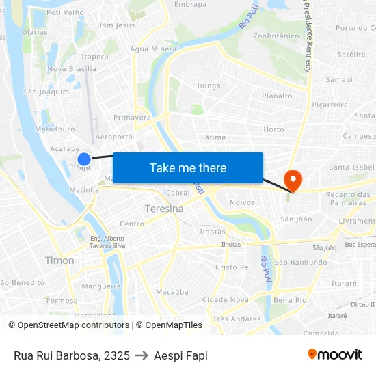 Rua Rui Barbosa, 2325 to Aespi Fapi map