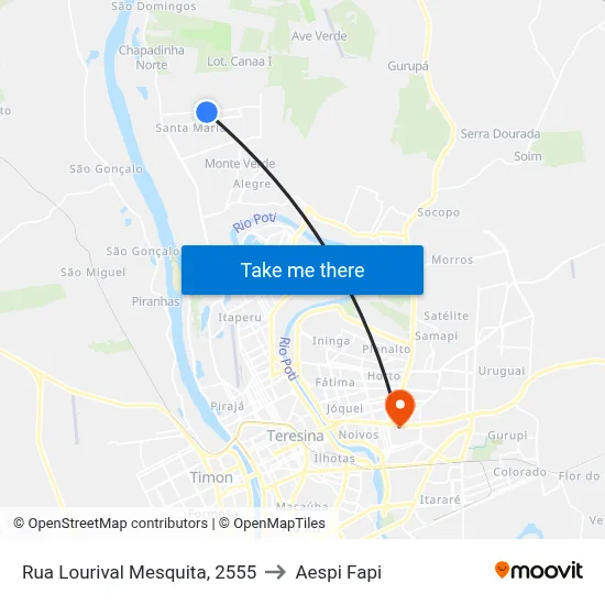 Rua Lourival Mesquita, 2555 to Aespi Fapi map