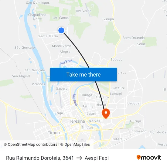 Rua Raimundo Dorotéia, 3641 to Aespi Fapi map
