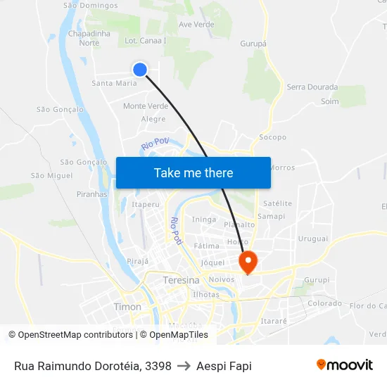 Rua Raimundo Dorotéia, 3398 to Aespi Fapi map