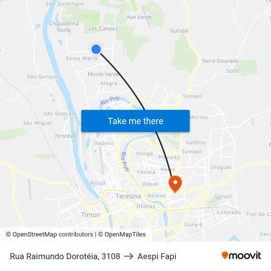 Rua Raimundo Dorotéia, 3108 to Aespi Fapi map