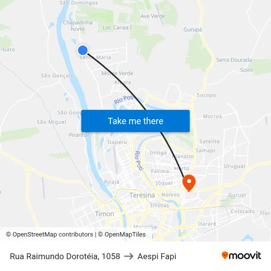 Rua Raimundo Dorotéia, 1058 to Aespi Fapi map