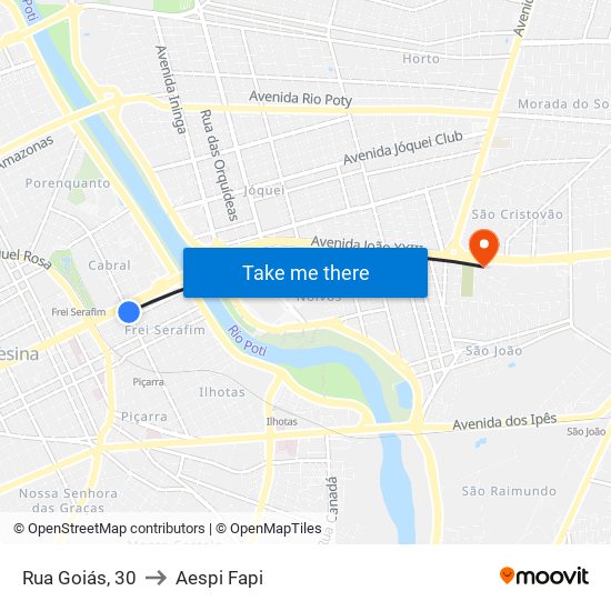 Rua Goiás, 30 to Aespi Fapi map