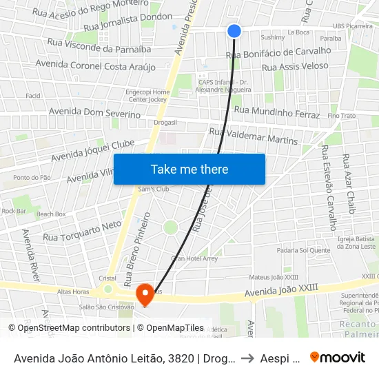 Avenida João Antônio Leitão, 3820 | Drograria Globo to Aespi Fapi map