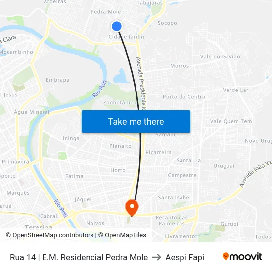 Rua 14 | E.M. Residencial Pedra Mole to Aespi Fapi map