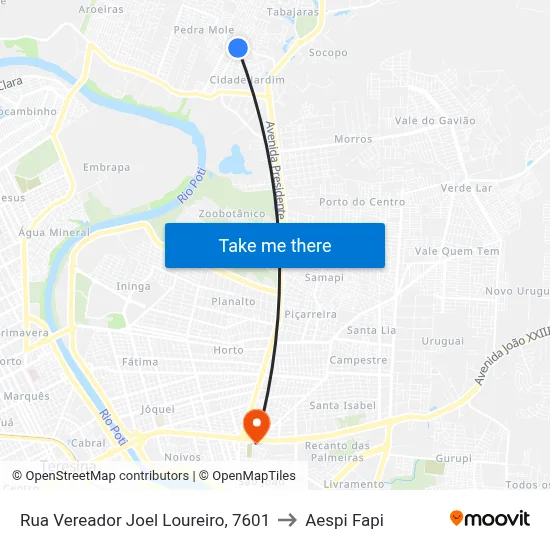 Rua Vereador Joel Loureiro, 7601 to Aespi Fapi map