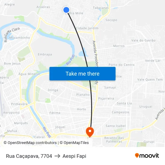 Rua Caçapava, 7704 to Aespi Fapi map