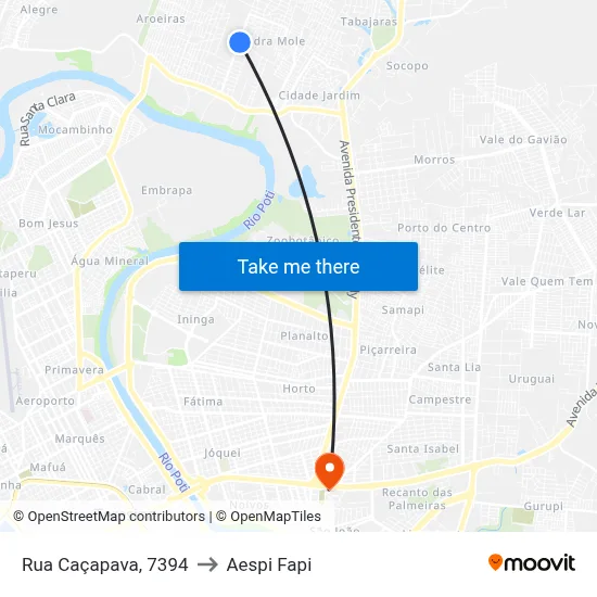 Rua Caçapava, 7394 to Aespi Fapi map