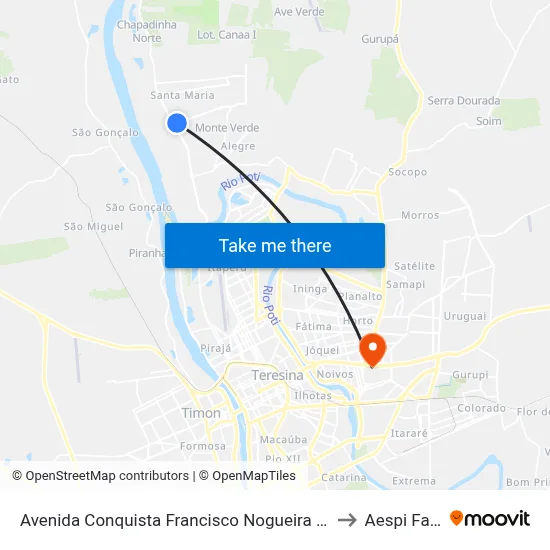 Avenida Conquista Francisco Nogueira 08 to Aespi Fapi map